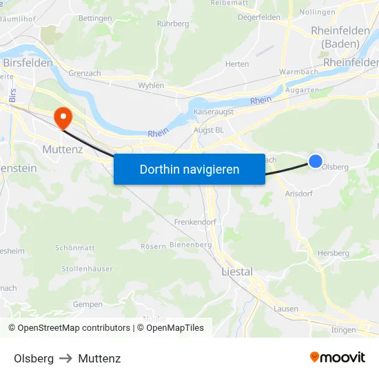 Olsberg to Muttenz map