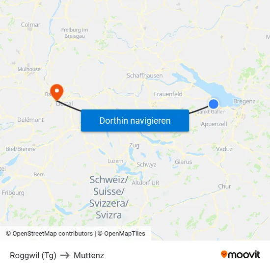 Roggwil (Tg) to Muttenz map