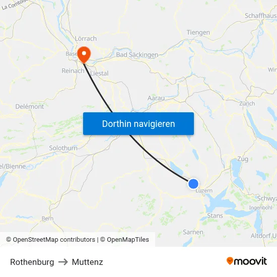 Rothenburg to Muttenz map
