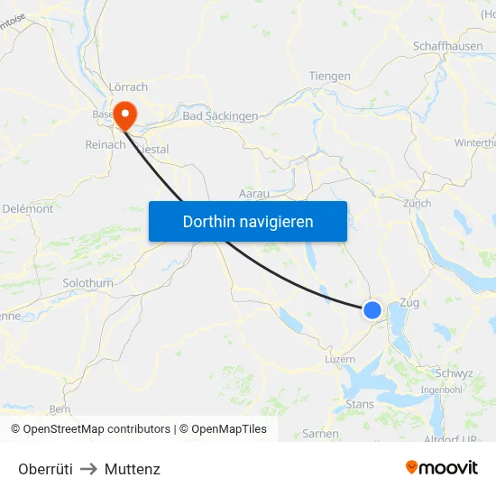 Oberrüti to Muttenz map