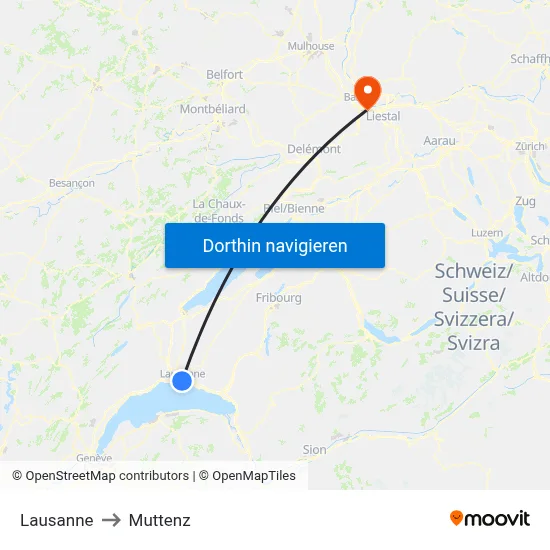 Lausanne to Muttenz map