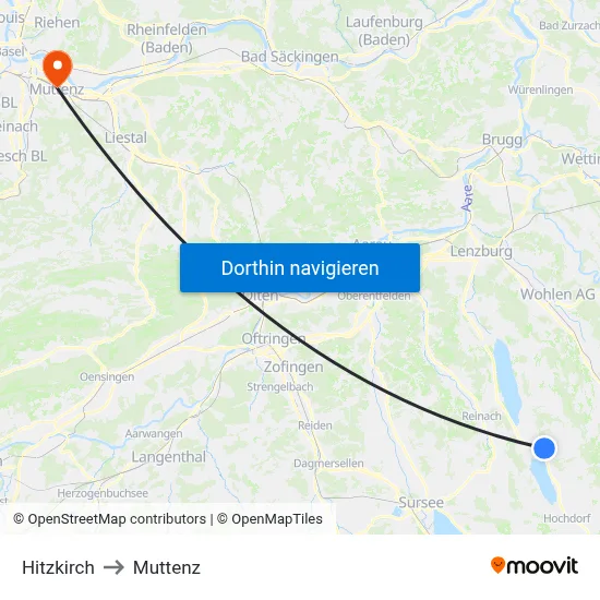 Hitzkirch to Muttenz map