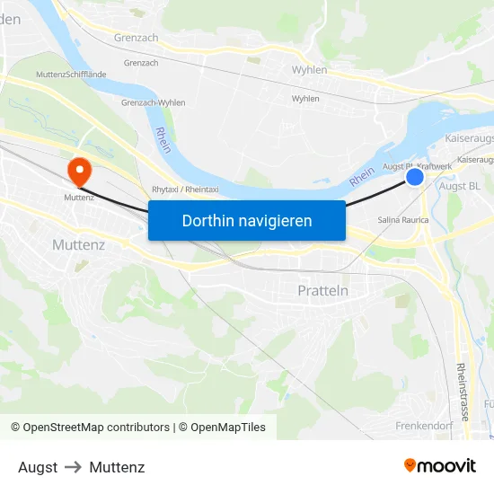Augst to Muttenz map