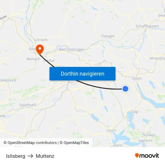 Islisberg to Muttenz map