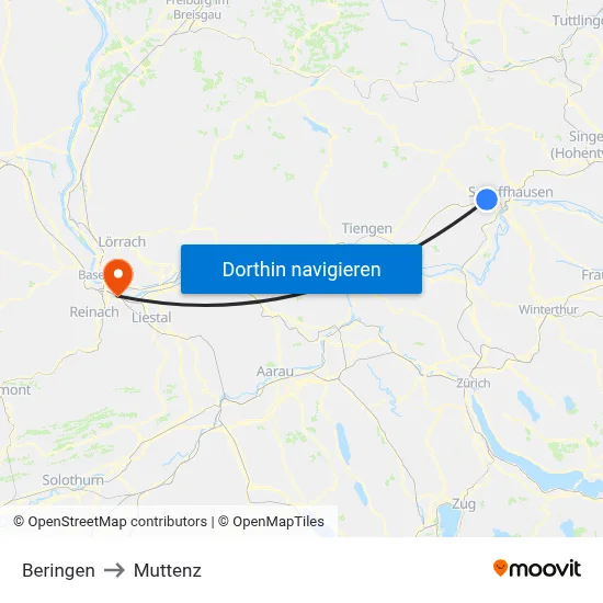 Beringen to Muttenz map