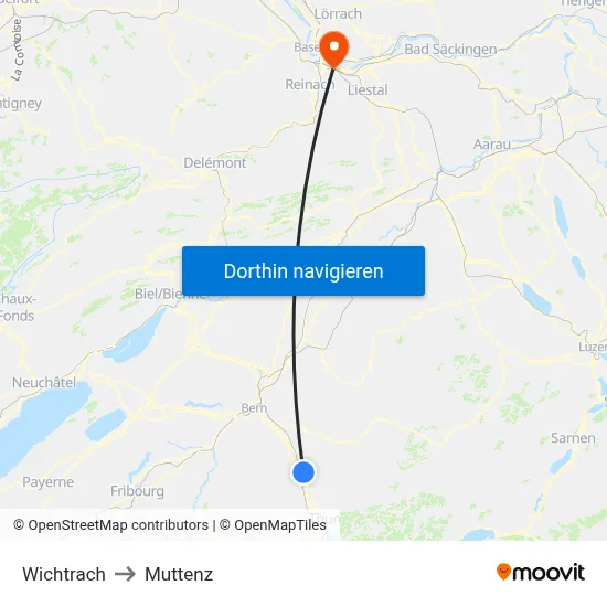 Wichtrach to Muttenz map