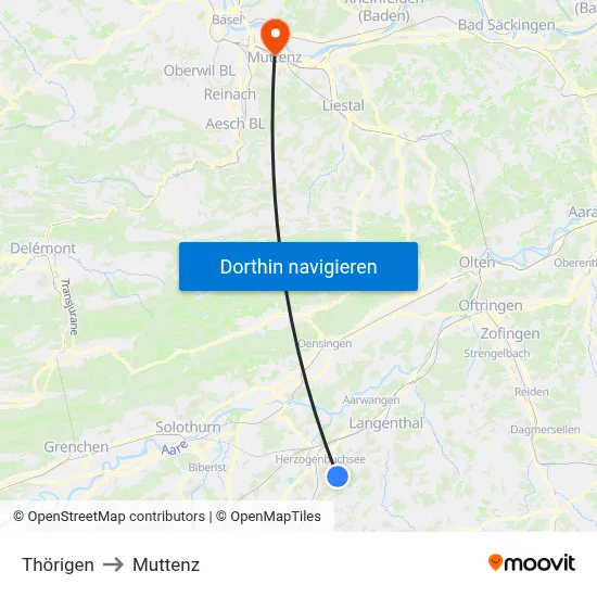 Thörigen to Muttenz map