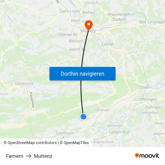 Farnern to Muttenz map