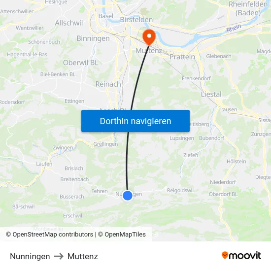 Nunningen to Muttenz map