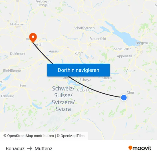 Bonaduz to Muttenz map