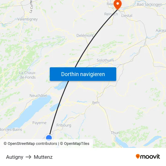 Autigny to Muttenz map