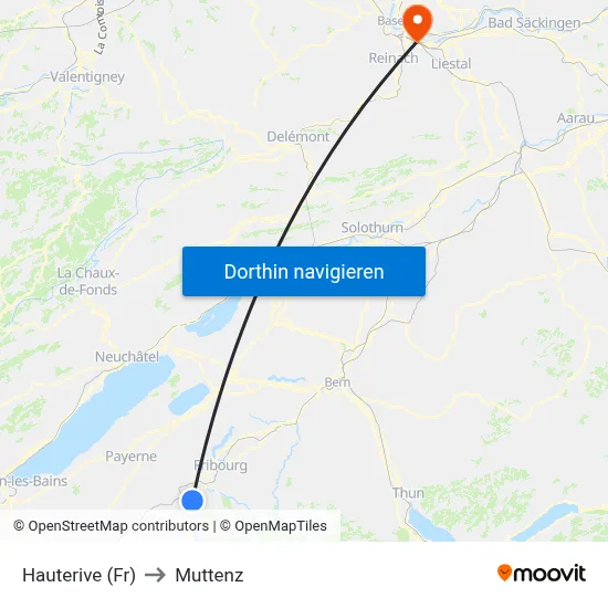 Hauterive (Fr) to Muttenz map
