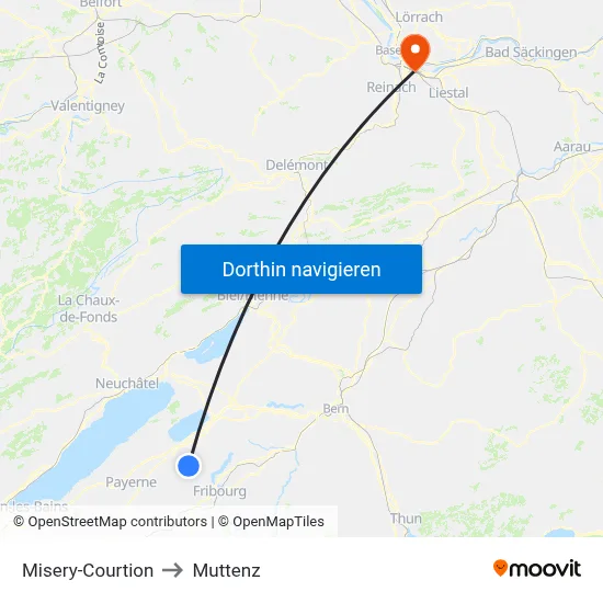 Misery-Courtion to Muttenz map