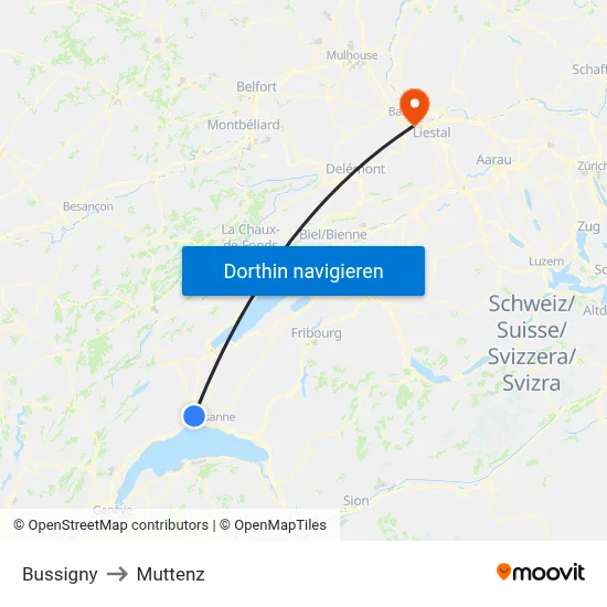 Bussigny to Muttenz map