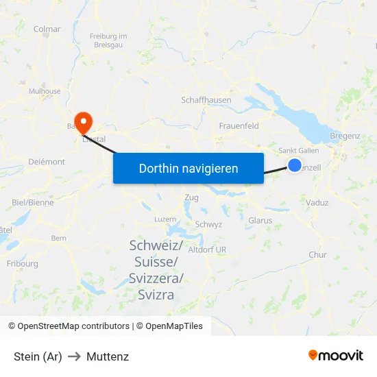 Stein (Ar) to Muttenz map