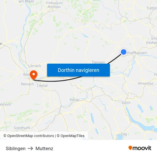 Siblingen to Muttenz map