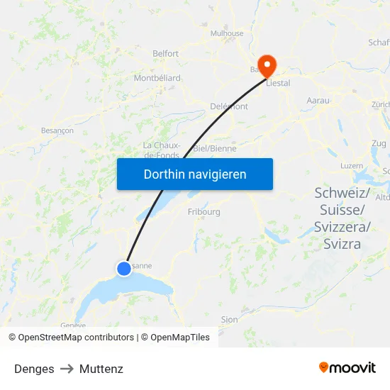 Denges to Muttenz map