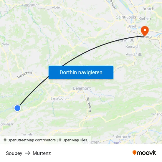 Soubey to Muttenz map