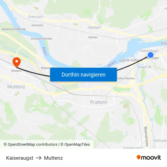 Kaiseraugst to Muttenz map