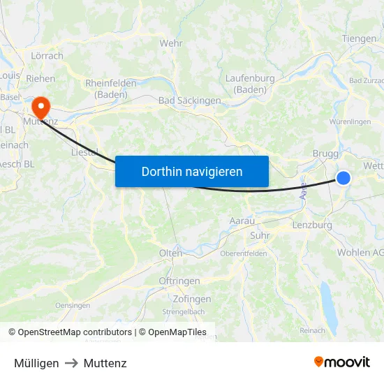Mülligen to Muttenz map
