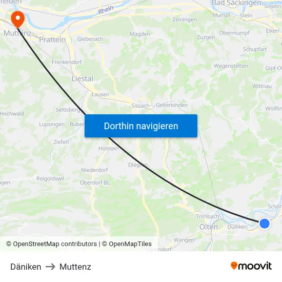 Däniken to Muttenz map