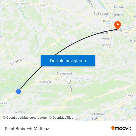 Saint-Brais to Muttenz map
