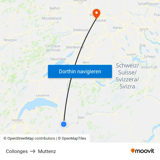 Collonges to Muttenz map