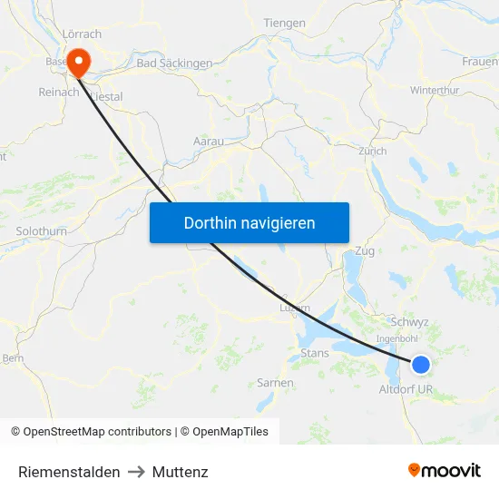 Riemenstalden to Muttenz map
