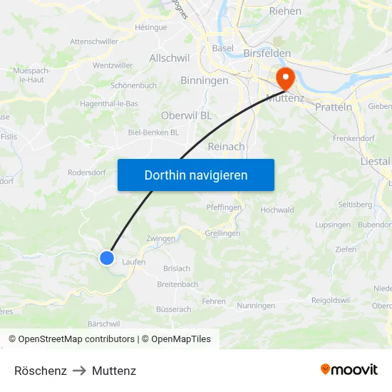 Röschenz to Muttenz map