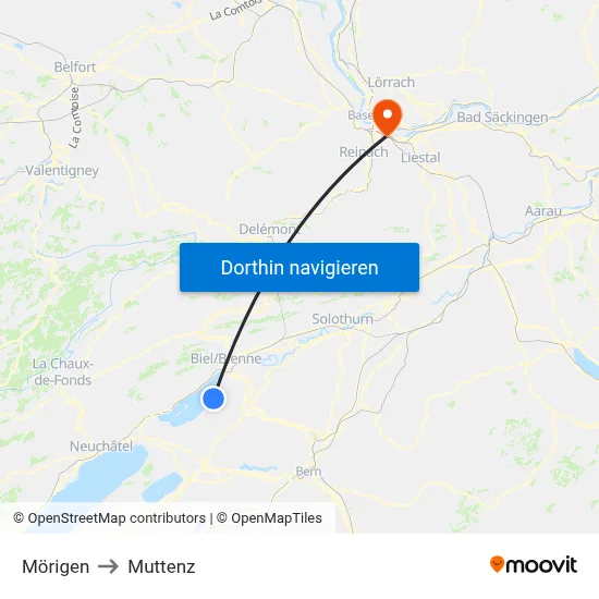 Mörigen to Muttenz map