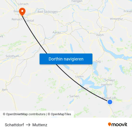 Schattdorf to Muttenz map