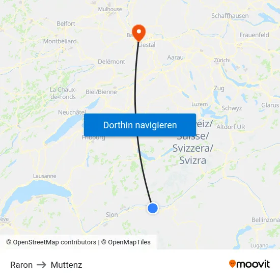 Raron to Muttenz map