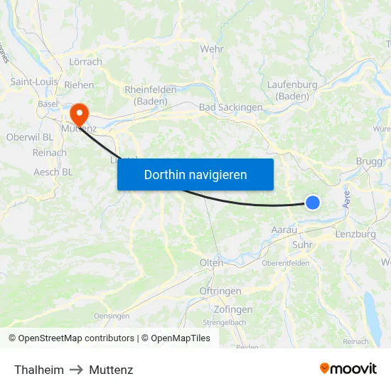 Thalheim to Muttenz map