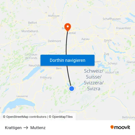 Krattigen to Muttenz map