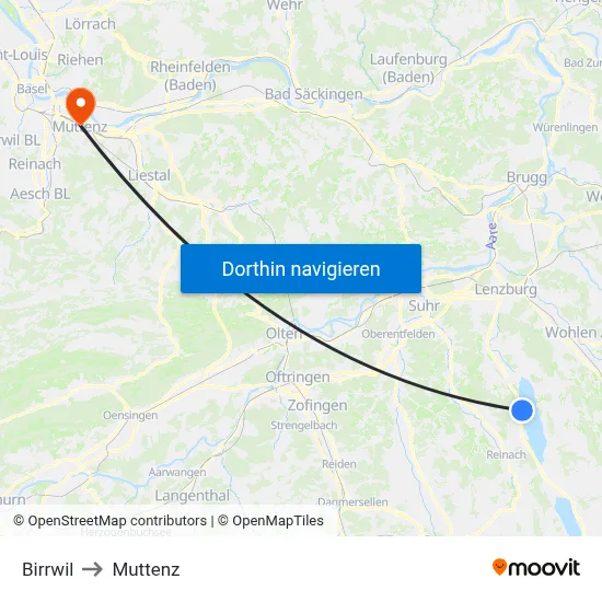 Birrwil to Muttenz map