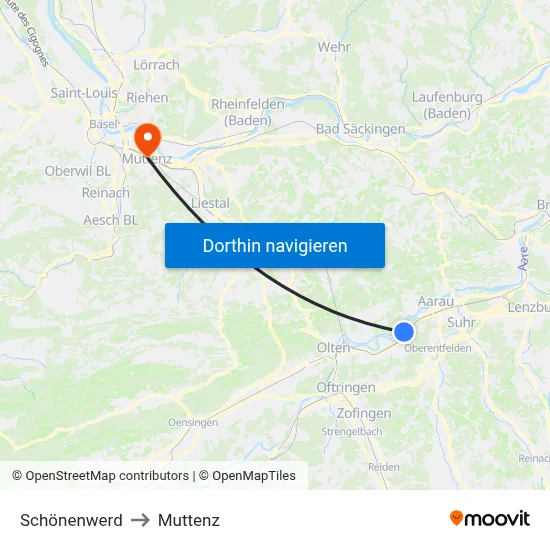 Schönenwerd to Muttenz map
