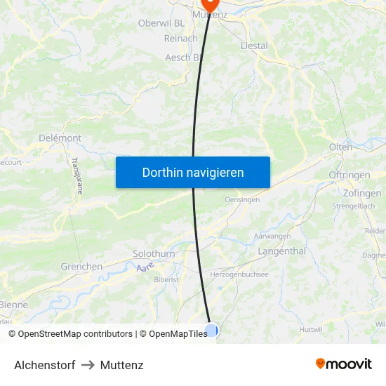Alchenstorf to Muttenz map
