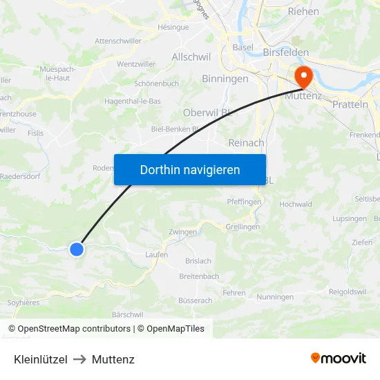 Kleinlützel to Muttenz map