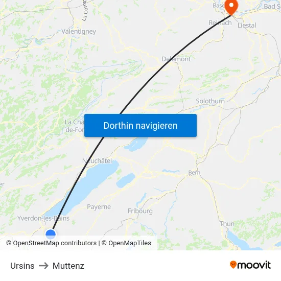 Ursins to Muttenz map