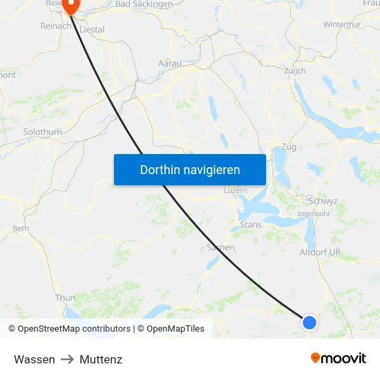 Wassen to Muttenz map