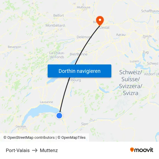 Port-Valais to Muttenz map