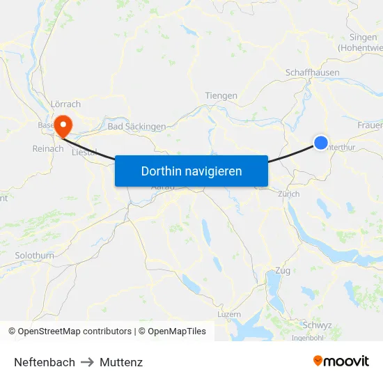 Neftenbach to Muttenz map