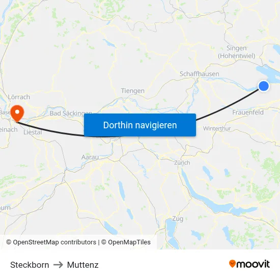 Steckborn to Muttenz map