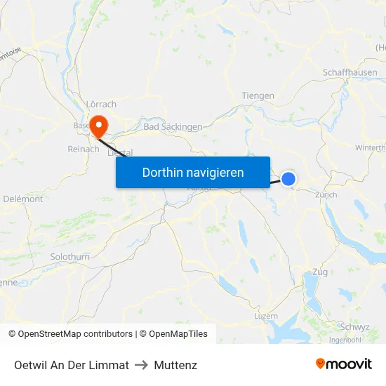 Oetwil An Der Limmat to Muttenz map