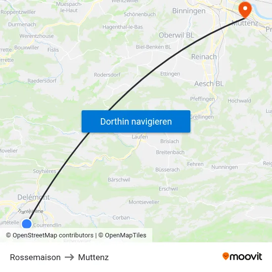 Rossemaison to Muttenz map