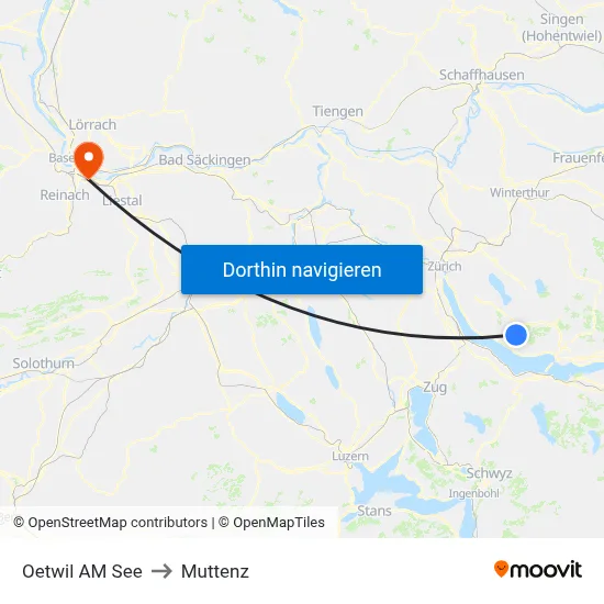 Oetwil AM See to Muttenz map