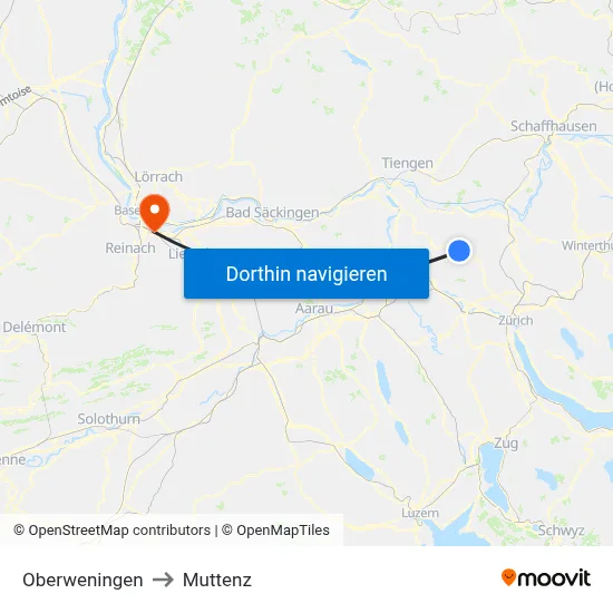 Oberweningen to Muttenz map