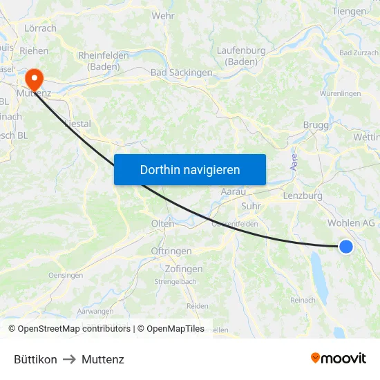 Büttikon to Muttenz map
