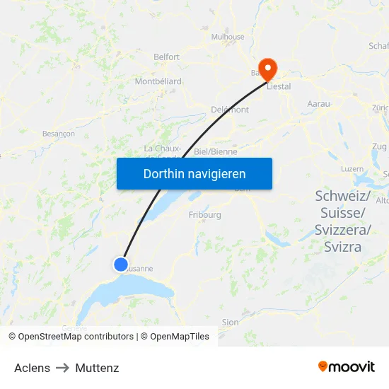 Aclens to Muttenz map