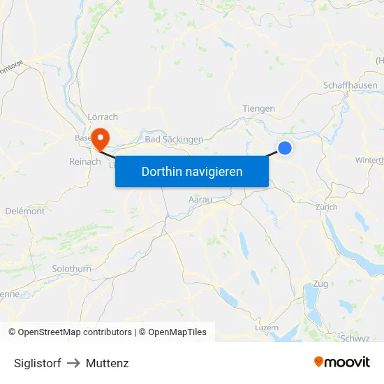 Siglistorf to Muttenz map